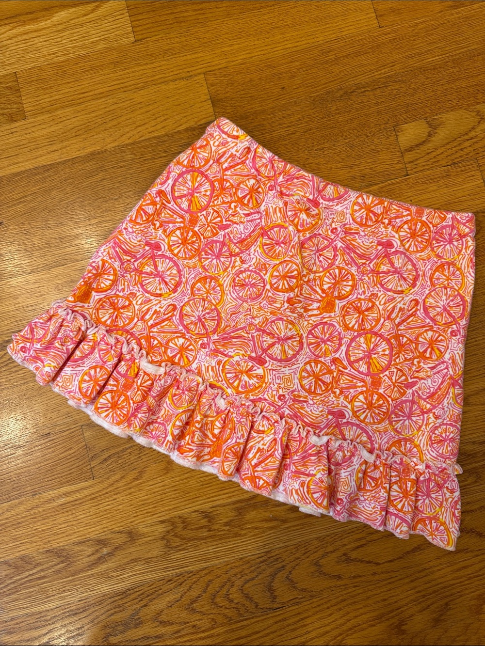 Lilly Pulitzer Pink & Orange Bicycle Print Ruffle Hem Mini Skirt